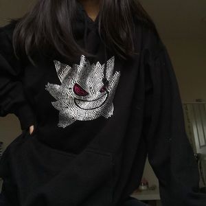 gengar rhinestone black hoodie size large